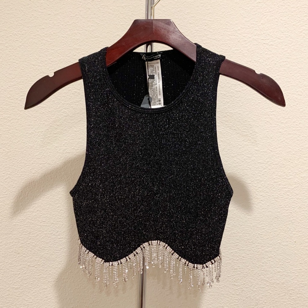 Zara Contour Sparkle Top With Faux Crystal Detail.